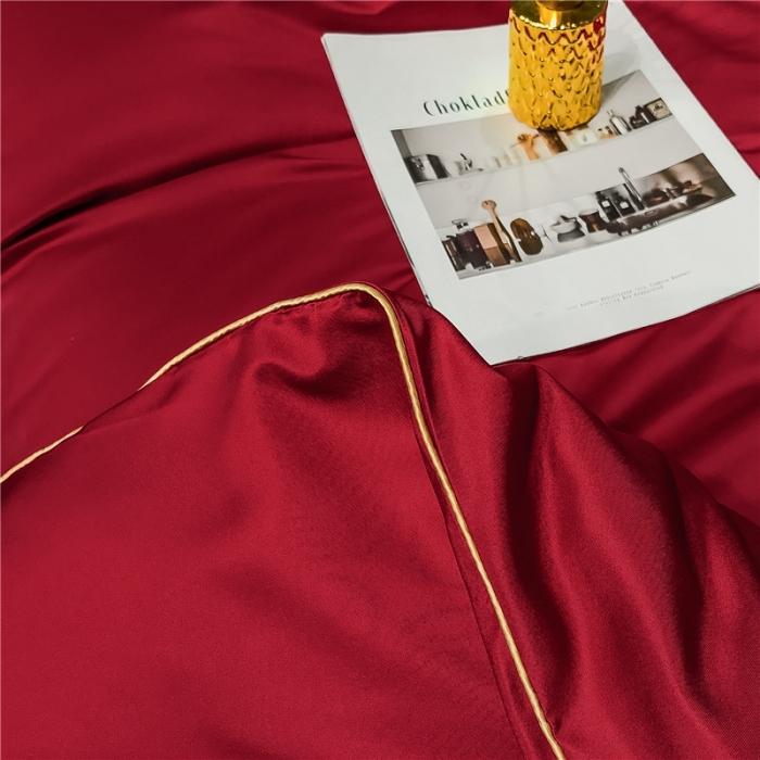 91家纺网 家纺一手货源 找家纺 润缦 2020新款水洗真丝四件套双拼系列 中国红