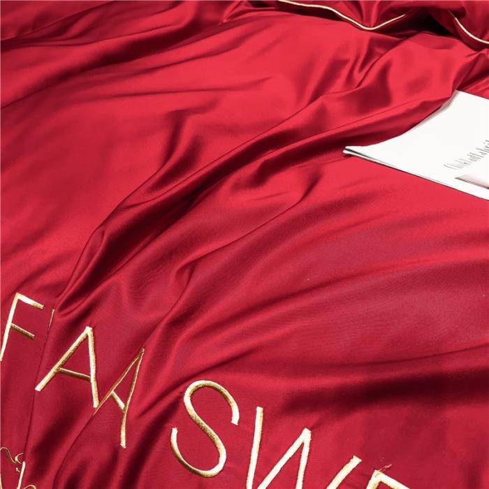 91家纺网 家纺一手货源 找家纺 润缦 2020新款水洗真丝四件套双拼系列 中国红