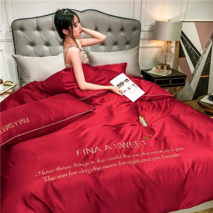 91家纺网 家纺一手货源 找家纺 润缦 2020新款水洗真丝四件套双拼系列 中国红
