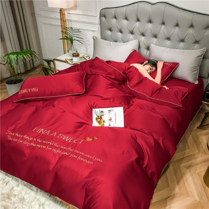 91家纺网 家纺一手货源 找家纺 润缦 2020新款水洗真丝四件套双拼系列 中国红