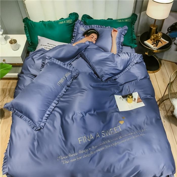 91家纺网 家纺一手货源 找家纺 润缦 2020新款水洗真丝四件套爱心系列 爱心-宾利蓝