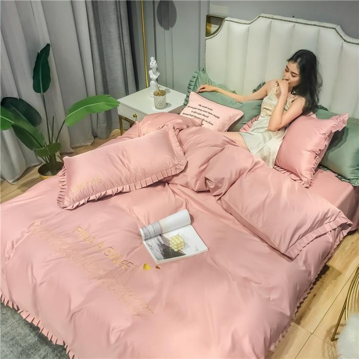 91家纺网 家纺一手货源 找家纺 润缦 2020新款水洗真丝四件套爱心系列 爱心-豆沙