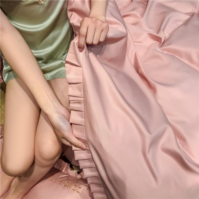 91家纺网 家纺一手货源 找家纺 润缦 2020新款水洗真丝四件套爱心系列 爱心-豆沙