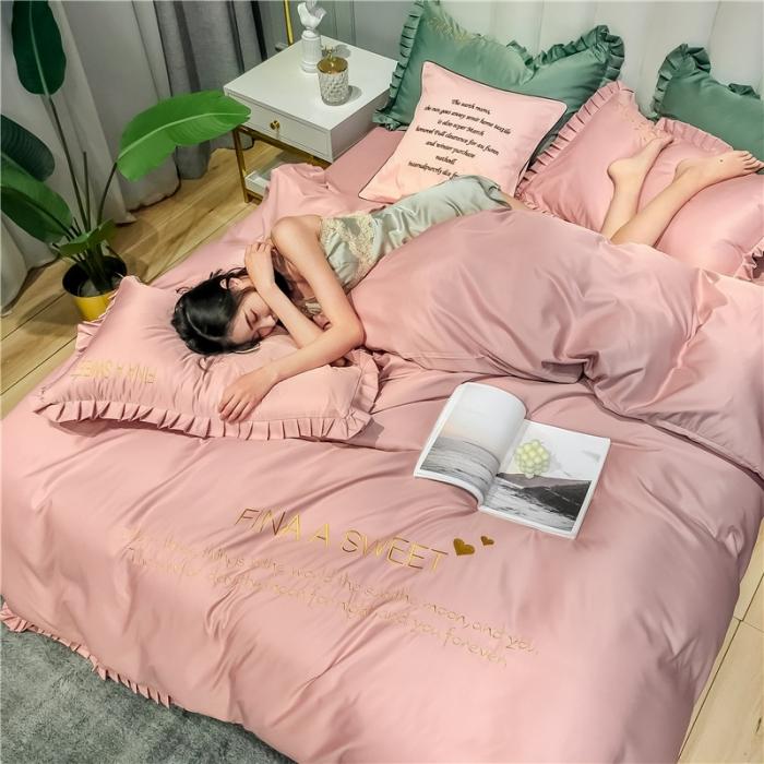 91家纺网 家纺一手货源 找家纺 润缦 2020新款水洗真丝四件套爱心系列 爱心-豆沙