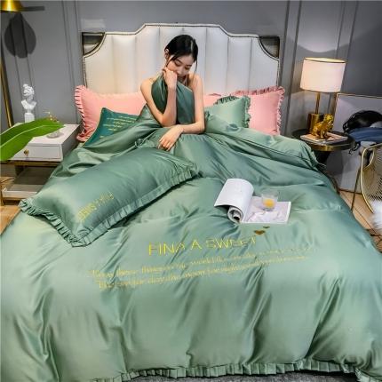 润缦 2020新款水洗真丝四件套爱心系列 爱心-灰草绿