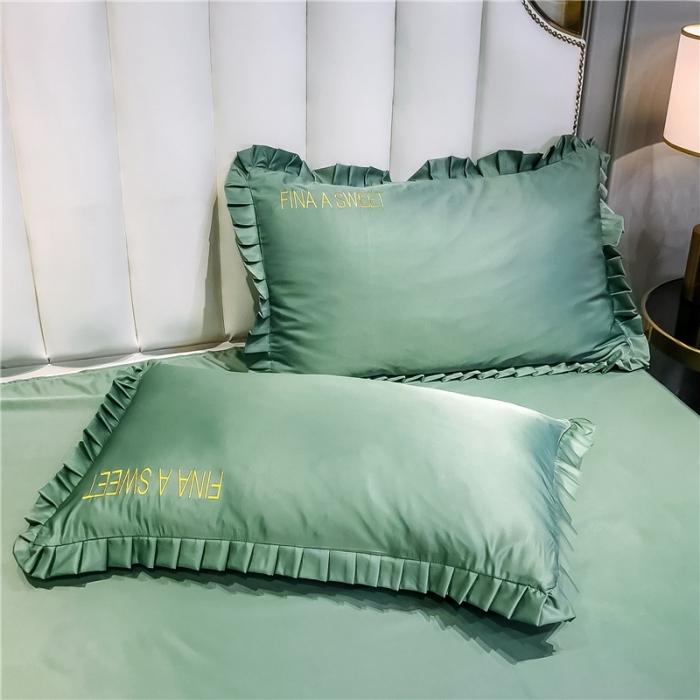 91家纺网 家纺一手货源 找家纺 润缦 2020新款水洗真丝四件套爱心系列 爱心-灰草绿