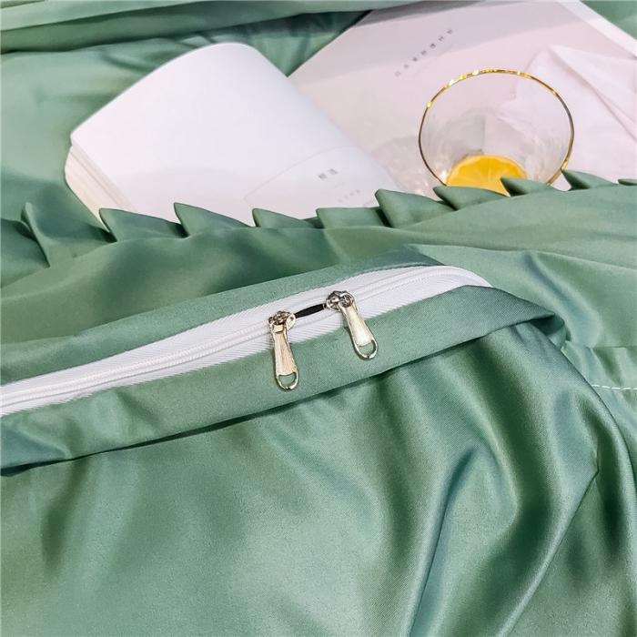 91家纺网 家纺一手货源 找家纺 润缦 2020新款水洗真丝四件套爱心系列 爱心-灰草绿