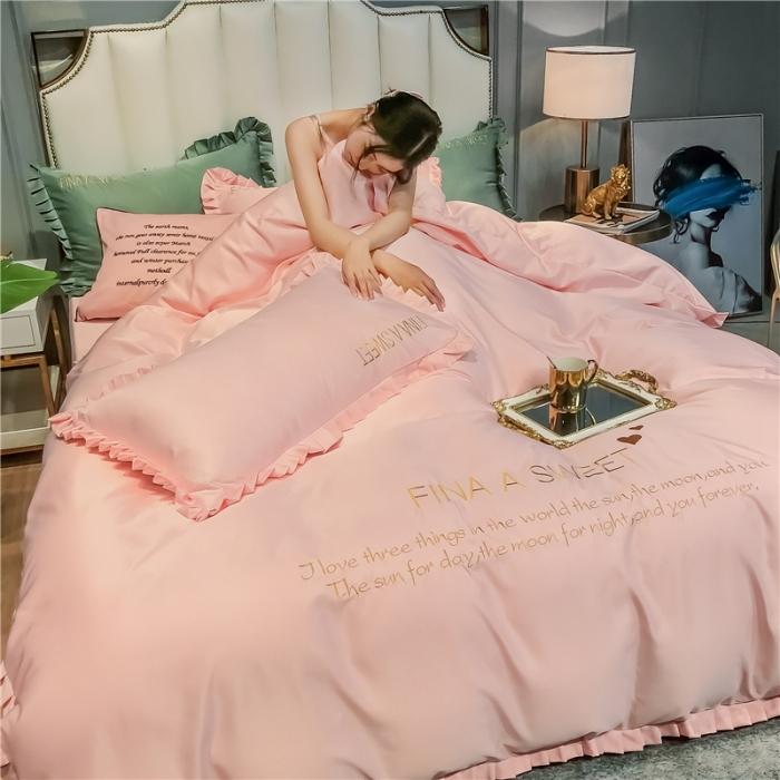 91家纺网 家纺一手货源 找家纺 润缦 2020新款水洗真丝四件套爱心系列 爱心-玫瑰粉