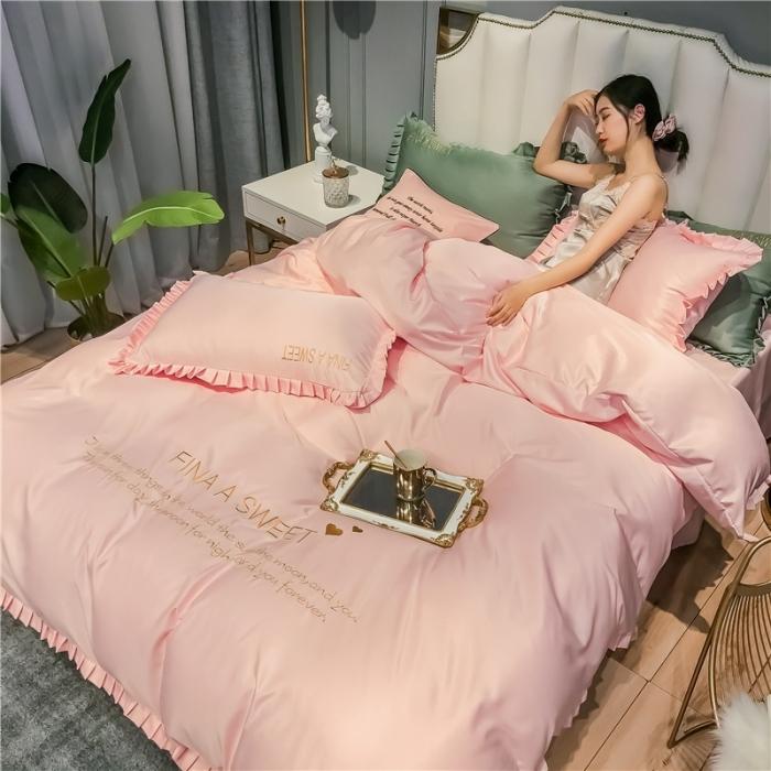 91家纺网 家纺一手货源 找家纺 润缦 2020新款水洗真丝四件套爱心系列 爱心-玫瑰粉