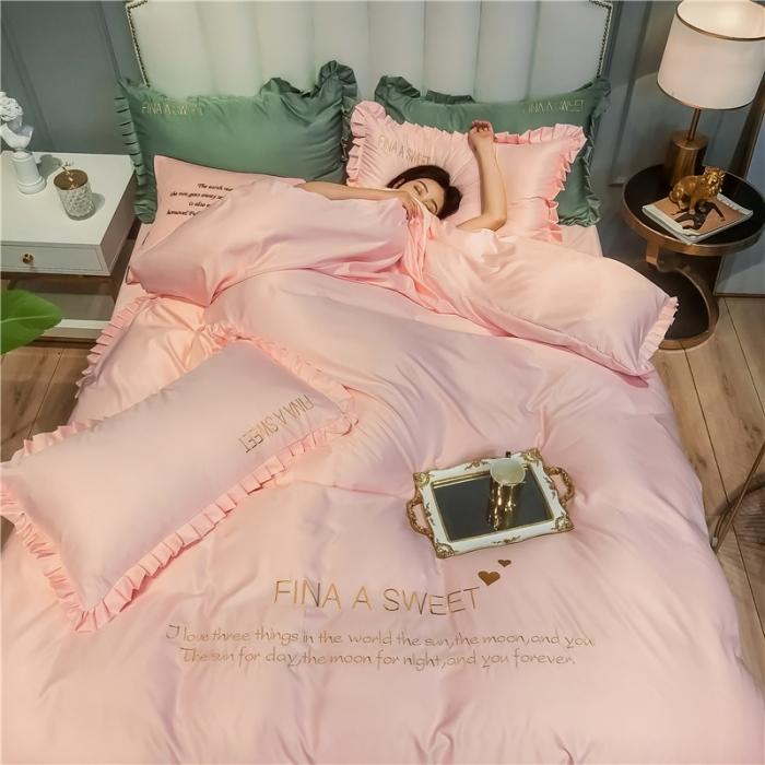 91家纺网 家纺一手货源 找家纺 润缦 2020新款水洗真丝四件套爱心系列 爱心-玫瑰粉