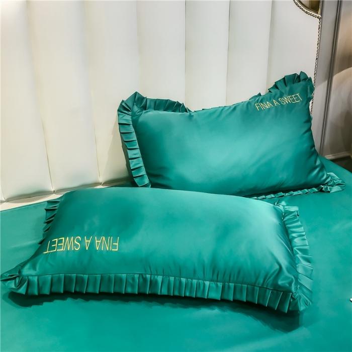 91家纺网 家纺一手货源 找家纺 润缦 2020新款水洗真丝四件套爱心系列 爱心-墨绿