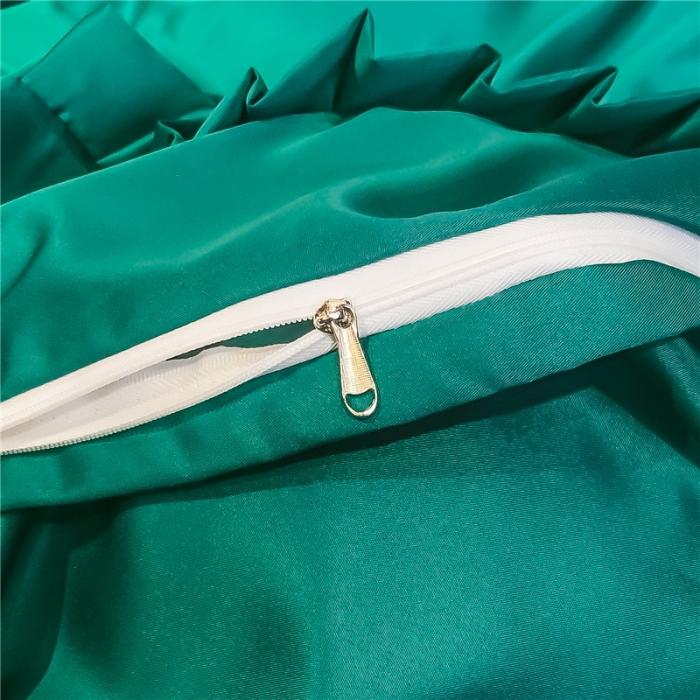 91家纺网 家纺一手货源 找家纺 润缦 2020新款水洗真丝四件套爱心系列 爱心-墨绿