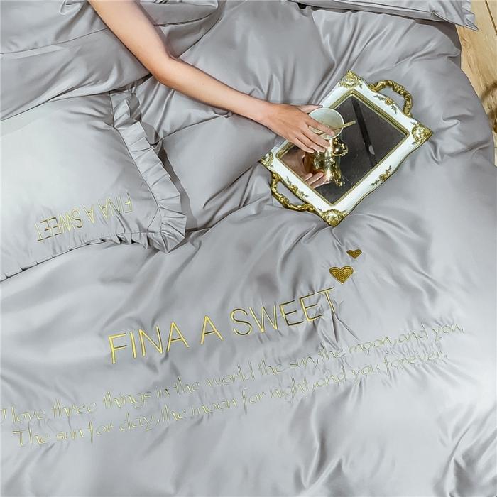 91家纺网 家纺一手货源 找家纺 润缦 2020新款水洗真丝四件套爱心系列 爱心-浅灰