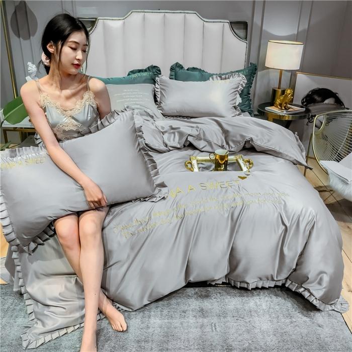 91家纺网 家纺一手货源 找家纺 润缦 2020新款水洗真丝四件套爱心系列 爱心-浅灰