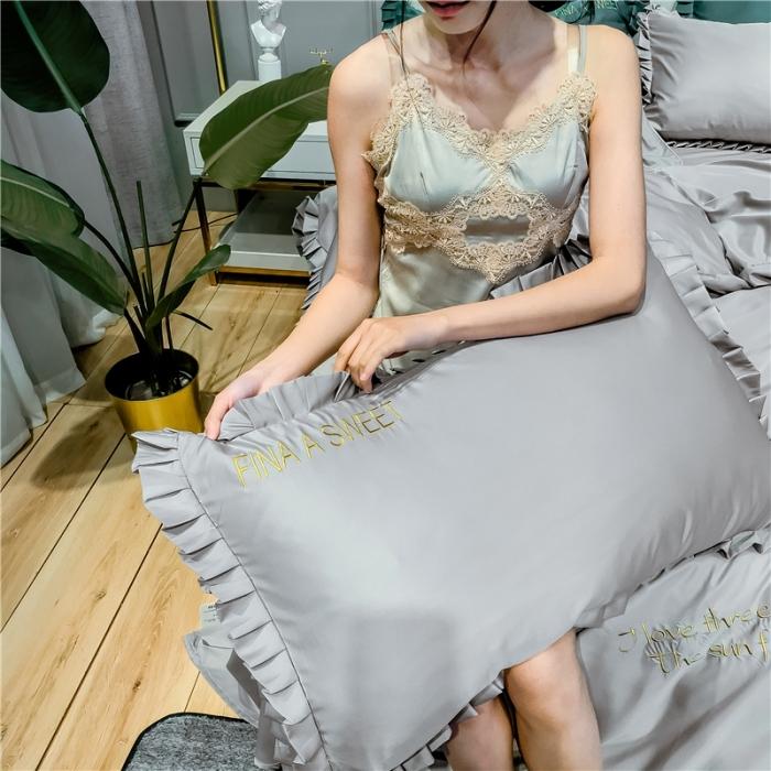 91家纺网 家纺一手货源 找家纺 润缦 2020新款水洗真丝四件套爱心系列 爱心-浅灰