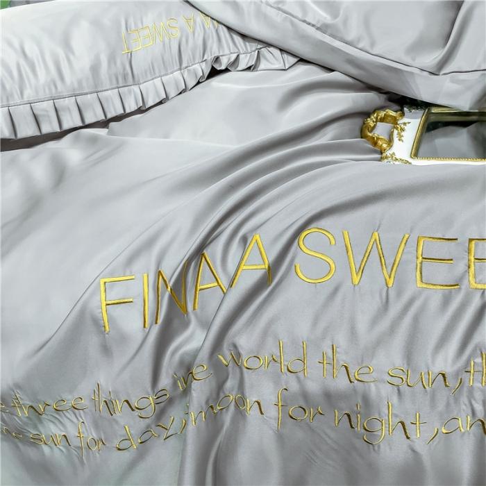 91家纺网 家纺一手货源 找家纺 润缦 2020新款水洗真丝四件套爱心系列 爱心-浅灰