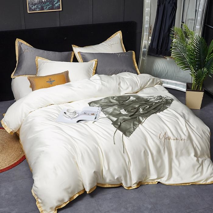 91家纺网 家纺一手货源 找家纺 安妮 2020新款水洗真丝凯茜四件套 月光白