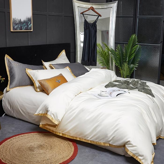 91家纺网 家纺一手货源 找家纺 安妮 2020新款水洗真丝凯茜四件套 月光白