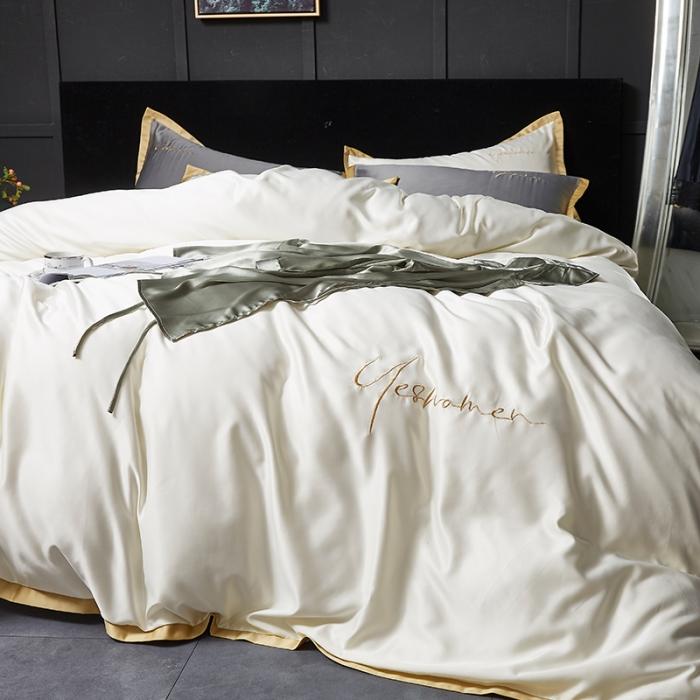 91家纺网 家纺一手货源 找家纺 安妮 2020新款水洗真丝凯茜四件套 月光白