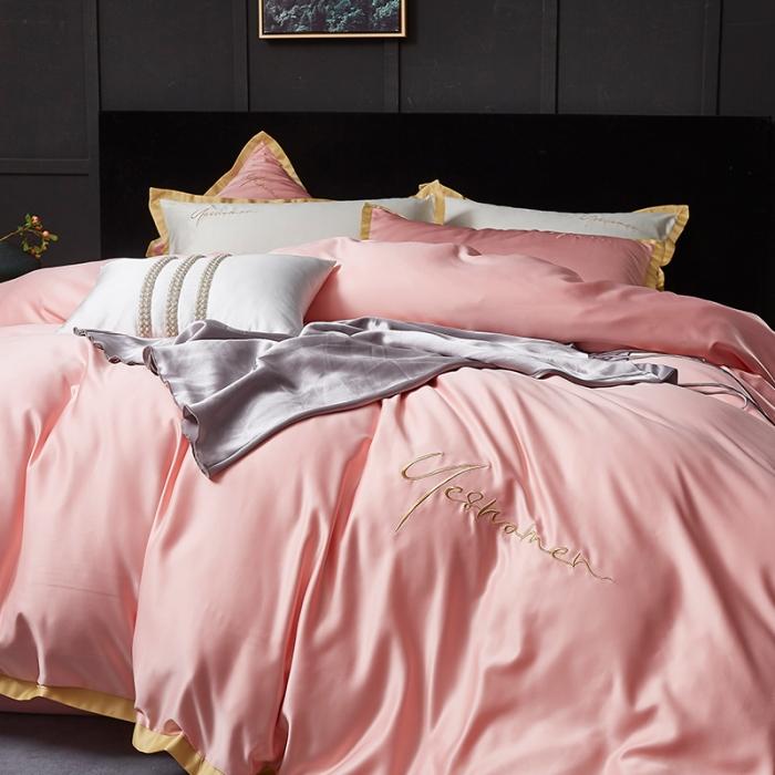 91家纺网 家纺一手货源 找家纺 安妮 2020新款水洗真丝凯茜四件套 玉粉