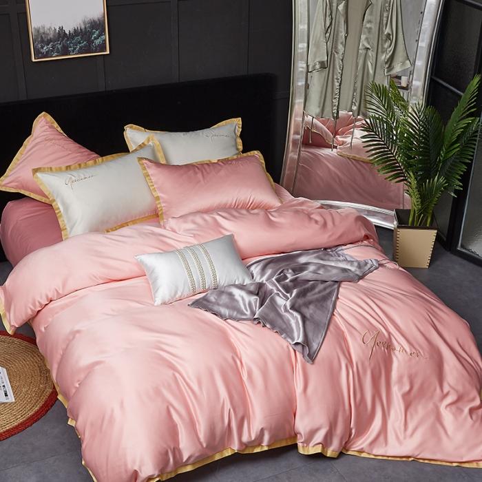 91家纺网 家纺一手货源 找家纺 安妮 2020新款水洗真丝凯茜四件套 玉粉