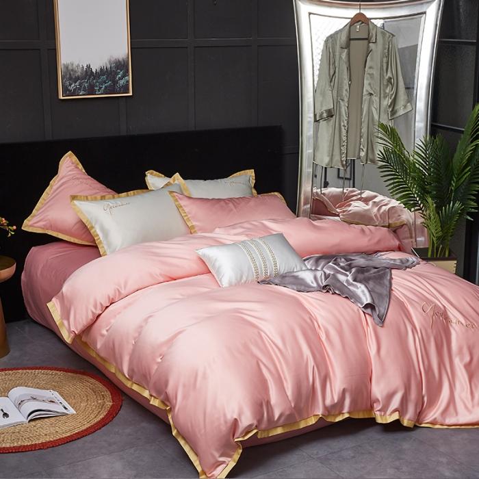 91家纺网 家纺一手货源 找家纺 安妮 2020新款水洗真丝凯茜四件套 玉粉