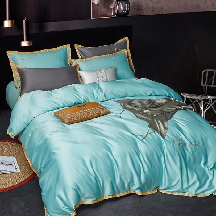 91家纺网 家纺一手货源 找家纺 安妮 2020新款水洗真丝凯茜四件套 松石绿