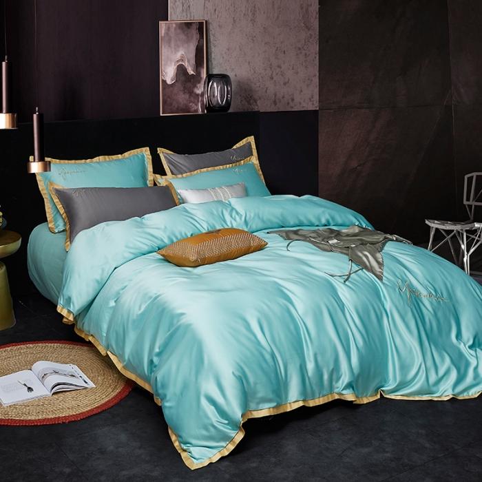 91家纺网 家纺一手货源 找家纺 安妮 2020新款水洗真丝凯茜四件套 松石绿