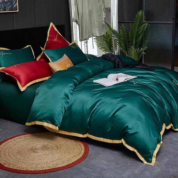 91家纺网 家纺一手货源 找家纺 安妮 2020新款水洗真丝凯茜四件套 墨绿