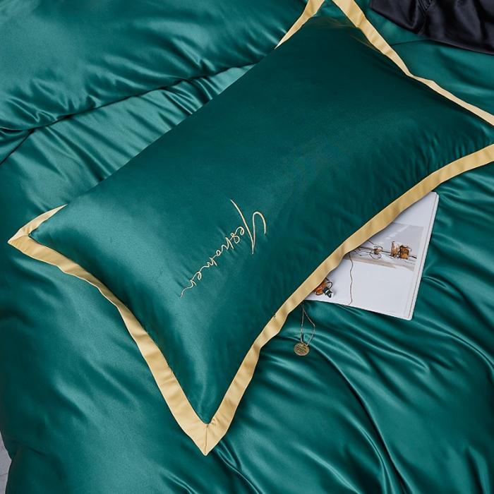 91家纺网 家纺一手货源 找家纺 安妮 2020新款水洗真丝凯茜四件套 墨绿