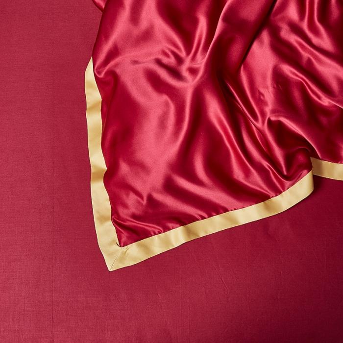 91家纺网 家纺一手货源 找家纺 安妮 2020新款水洗真丝凯茜四件套 酒红