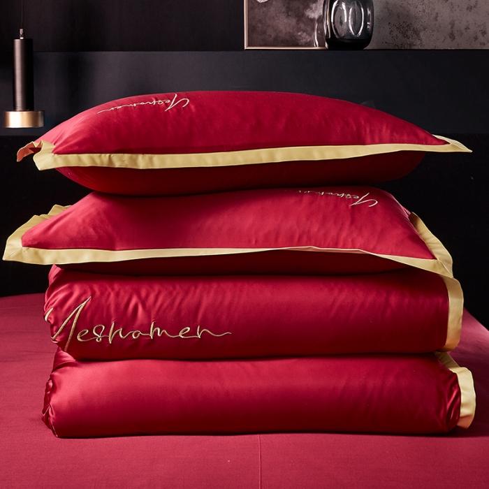 91家纺网 家纺一手货源 找家纺 安妮 2020新款水洗真丝凯茜四件套 酒红