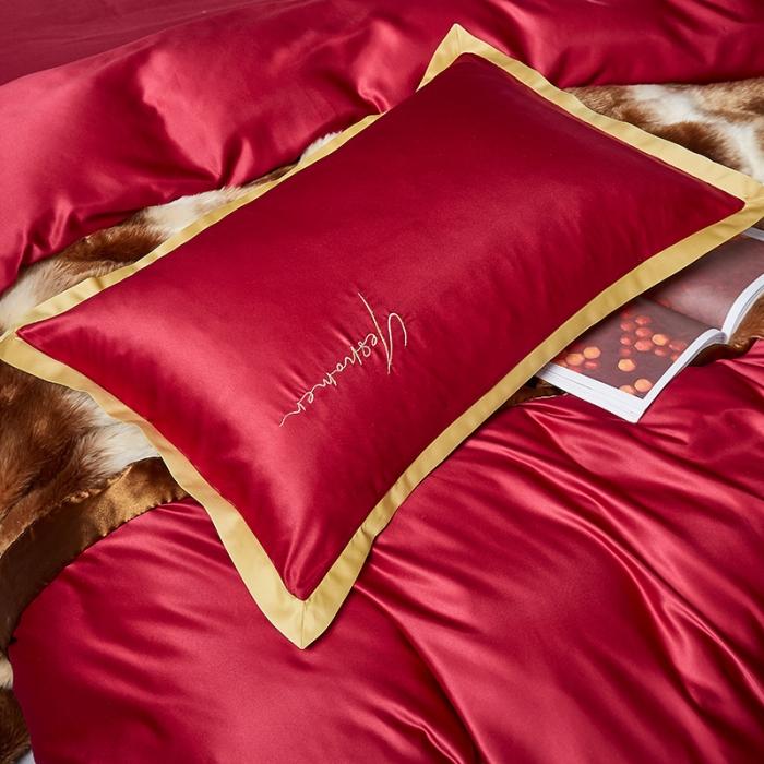 91家纺网 家纺一手货源 找家纺 安妮 2020新款水洗真丝凯茜四件套 酒红