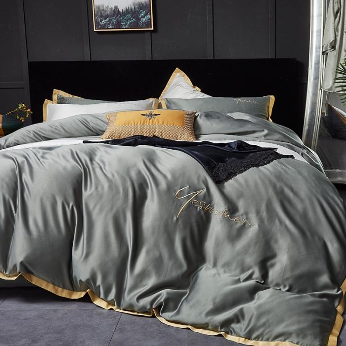 91家纺网 家纺一手货源 找家纺 安妮 2020新款水洗真丝凯茜四件套 光泽灰