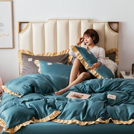芃成 2020新款水洗真丝库里南花边四件套 库里南-宾利蓝