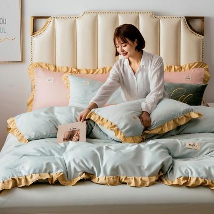 芃成 2020新款水洗真丝库里南花边四件套 库里南-果绿