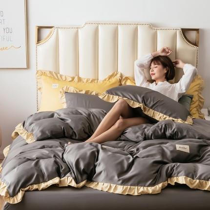 芃成 2020新款水洗真丝库里南花边四件套 库里南-深灰