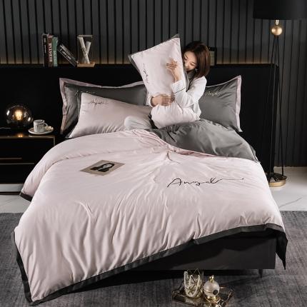 91家纺网 家纺一手货源 找家纺 芃成 2020新款水洗真丝天使宽边绣花四件套 天使-浅咖