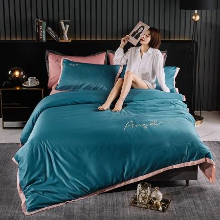 芃成 2020新款水洗真丝天使宽边绣花四件套 天使-宾利蓝