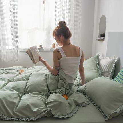 91家纺网 家纺一手货源 找家纺 （总）轻奢坊 2023新款水洗棉日系褶皱短花边单被套