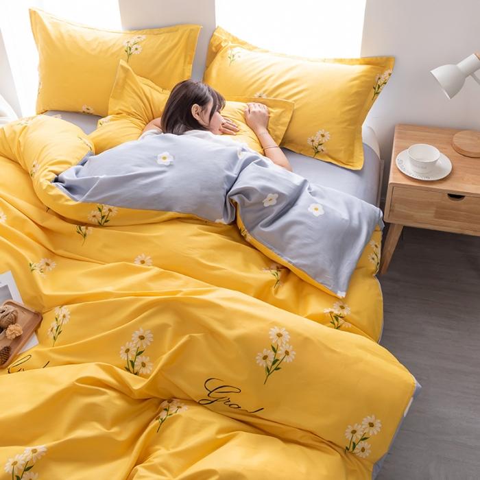 91家纺网 家纺一手货源 找家纺 芃成 2020新款12868全棉四件套 花香清新-黄