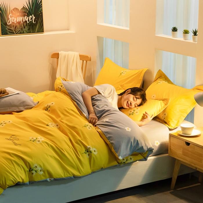 91家纺网 家纺一手货源 找家纺 芃成 2020新款12868全棉四件套 花香清新-黄