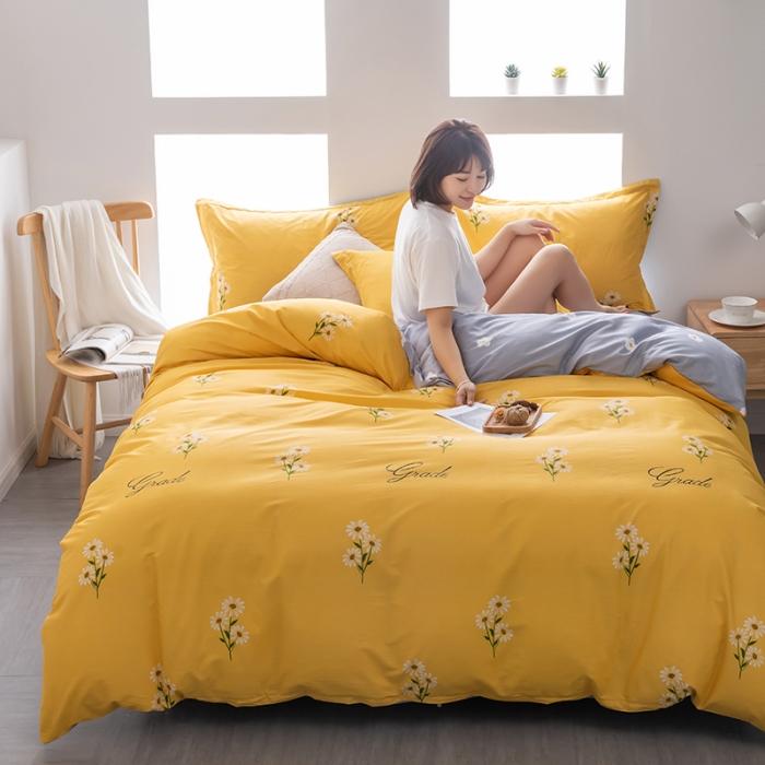 91家纺网 家纺一手货源 找家纺 芃成 2020新款12868全棉四件套 花香清新-黄