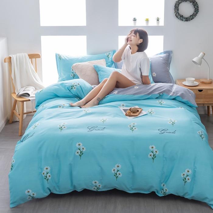 91家纺网 家纺一手货源 找家纺 芃成 2020新款12868全棉四件套 花香清新-蓝