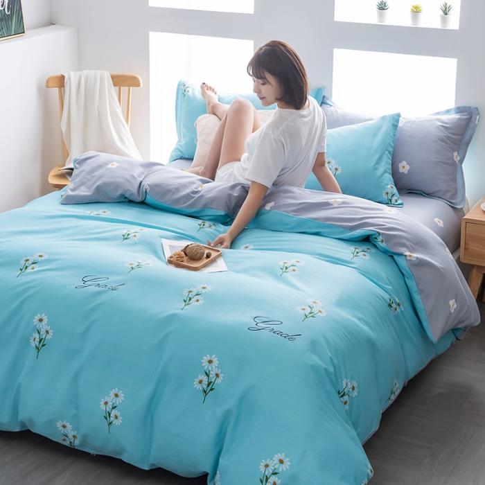 91家纺网 家纺一手货源 找家纺 芃成 2020新款12868全棉四件套 花香清新-蓝