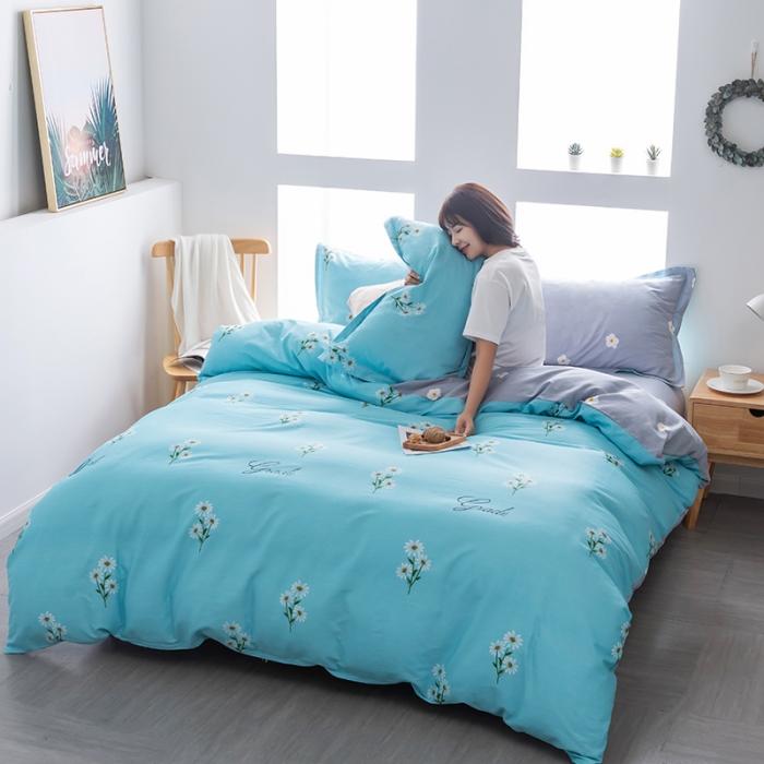 91家纺网 家纺一手货源 找家纺 芃成 2020新款12868全棉四件套 花香清新-蓝