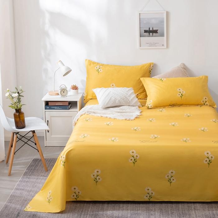 91家纺网 家纺一手货源 找家纺 芃成 2020新款12868全棉单床单 花香清新-黄