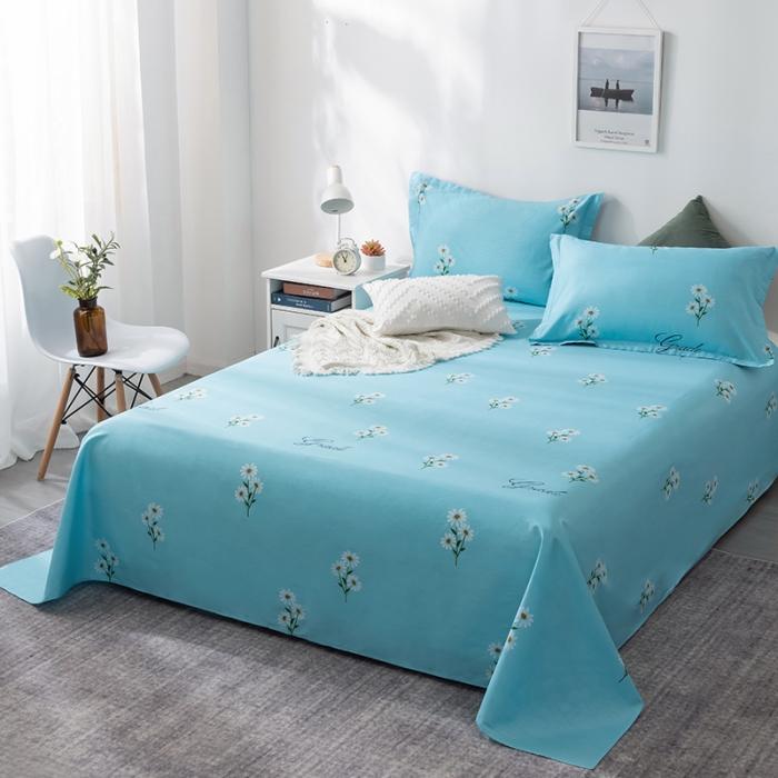 91家纺网 家纺一手货源 找家纺 芃成 2020新款12868全棉单床单 花香清新-蓝