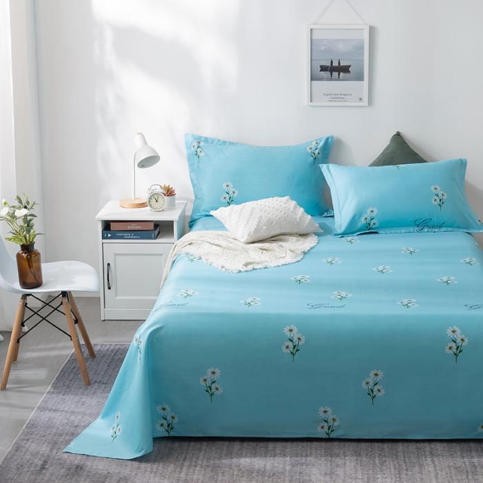 91家纺网 家纺一手货源 找家纺 芃成 2020新款12868全棉单床单 花香清新-蓝