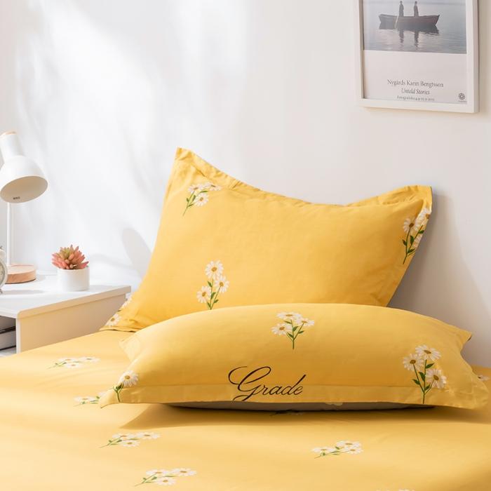 91家纺网 家纺一手货源 找家纺 芃成 2020新款12868全棉单枕套一只 花香清新-黄